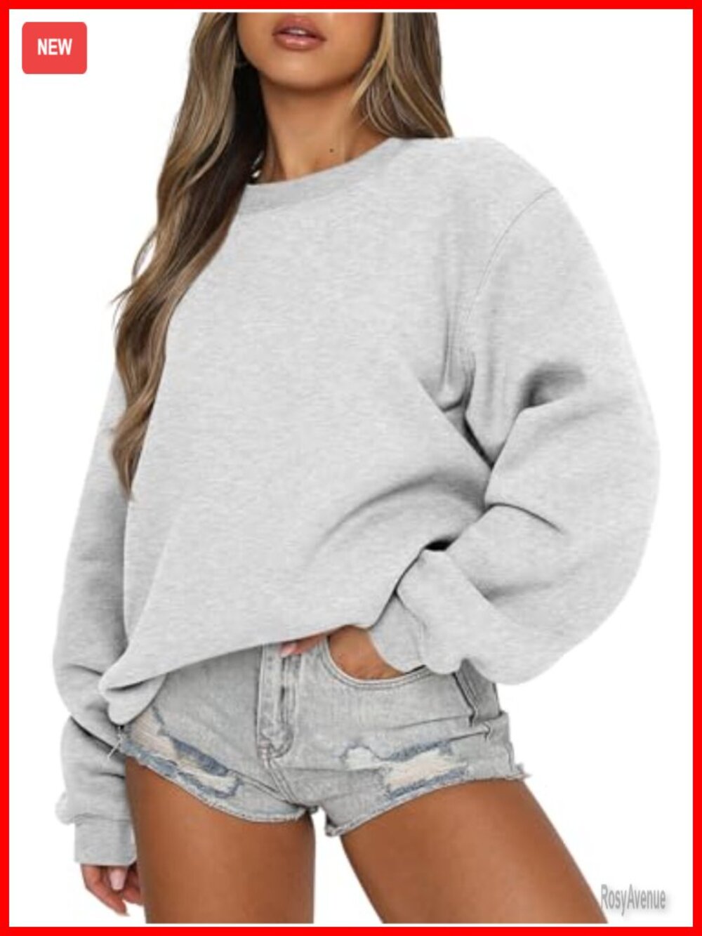 Oversized Crewneck Sweatshirt Long Sleeve Ribbed Cuffs Casual Pullover